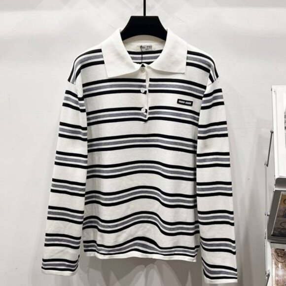Miu Miu Black and White Striped Long Sleeve Top - Picture 1 of 7